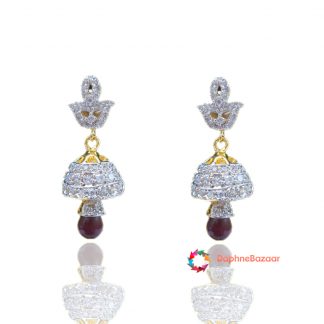 American Diamond Ruby Droplet Jhumki