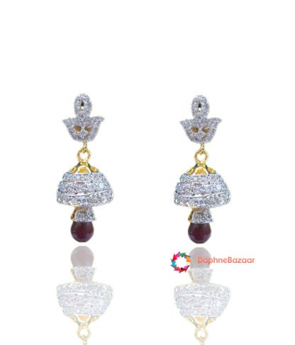 American Diamond Ruby Droplet Jhumki