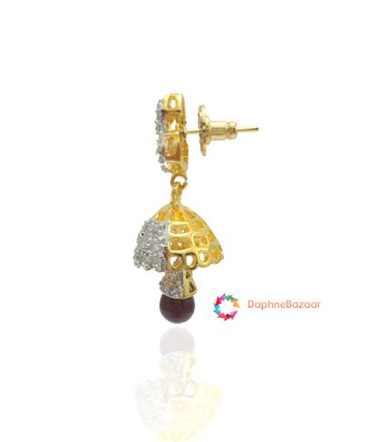 American Diamond Ruby Droplet Jhumki Side Look