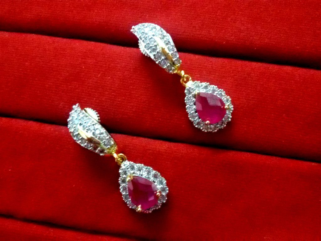 Daphne Sparkling Pink Zircon Studded Earrings for Women, Best Gift For Your Love - Closer look