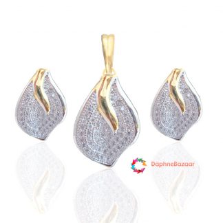 Designer American Diamond Leaf Pendant and Earrings