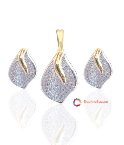 Designer American Diamond Leaf Pendant and Earrings