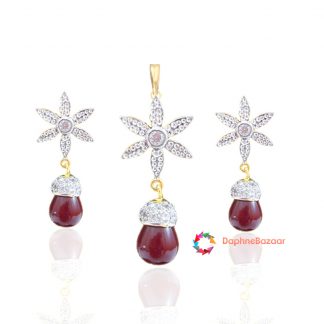 Designer Star Pendant and Earrings Ruby Droplet