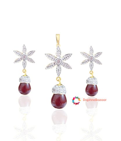 Designer Star Pendant and Earrings Ruby Droplet