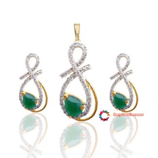 Emerald American Diamond Pendant and Earrings