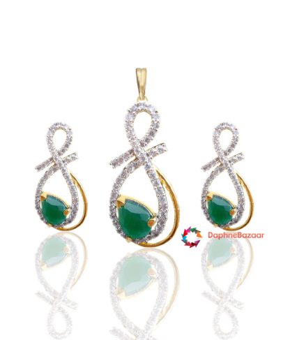 Emerald American Diamond Pendant and Earrings