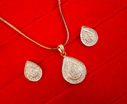 Party Wear Designer Zircon Beautifully Carved Pendant and Earrings Christmas Celebration ADS77