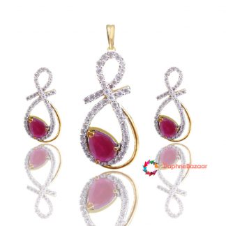 Ruby American Diamond Pendant and Earrings set image