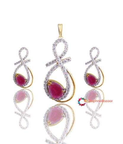 Ruby American Diamond Pendant and Earrings set image