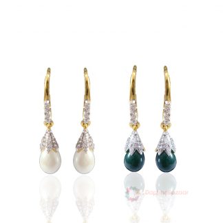 Two Pairs of American Diamond Drop Dangle - Pearl and Green Shade