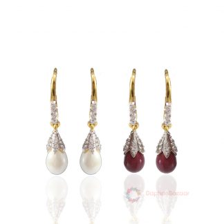 Two Pairs of American Diamond Pearl and Ruby Shade Drop Dangle