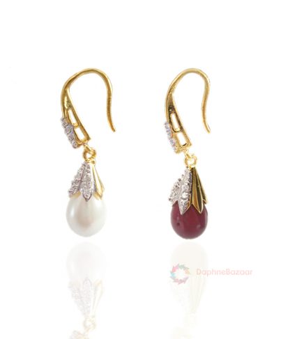 Two Pairs of American Diamond Pearl and Ruby Shade Drop Dangle