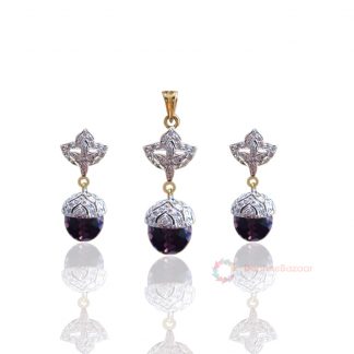 Purple Shade Droplet with American Diamonds Pendant and Earrings