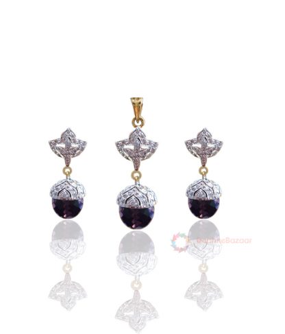 Purple Shade Droplet with American Diamonds Pendant and Earrings