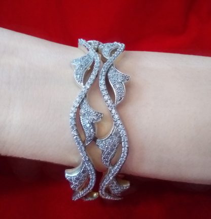 BAN105 Daphne Studded Diamond Curvy Bangles for Women- side view