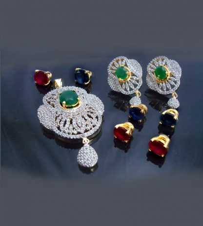 Daphne Changeable Emerald Stone Pendant Earrings for Women