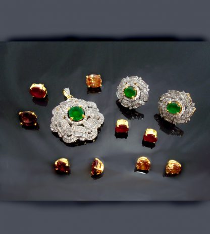 Daphne Changeable Emerald Stones Pendant Earrings for Women