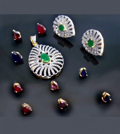 Daphne Emerald Changeable Pendant Earrings for Women