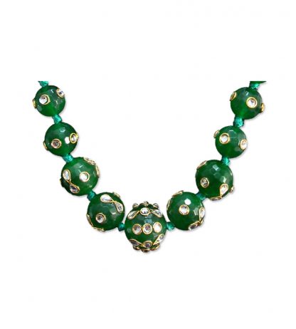 Daphne Green Onyx Kundan Kantha Necklace for Women Closeup