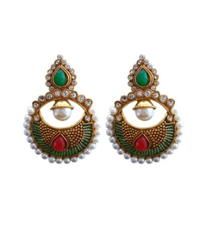 Daphne Green Polki Earrings for women