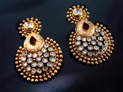 Daphne Kundan work Ruby Shade Polki Earrings for women