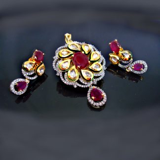 Daphne Ruby Kundan Pendant Earrings in Diamond for Women
