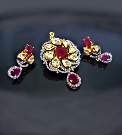 Daphne Ruby Kundan Pendant Earrings in Diamond for Women