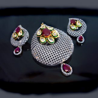 Daphne Ruby Kundan Pendant Earrings with Diamonds for Women