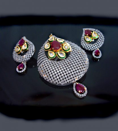 Daphne Ruby Kundan Pendant Earrings with Diamonds for Women