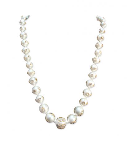Daphne White Shell Pearl Kantha Necklace for Women
