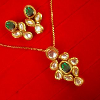 Designer Handmade Emerald shade Kundan Pendant Earrings for Women Christmas Gift For Wife KD045