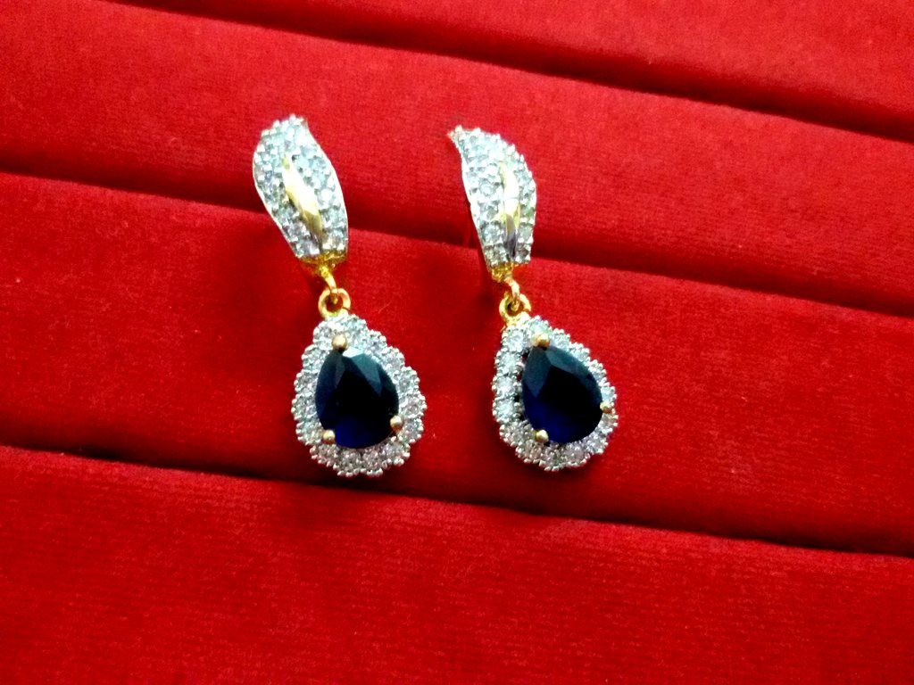 Daphne Sparkling Zircon Blue Shade earrings for Women, Best Anniversary Gift Closer look