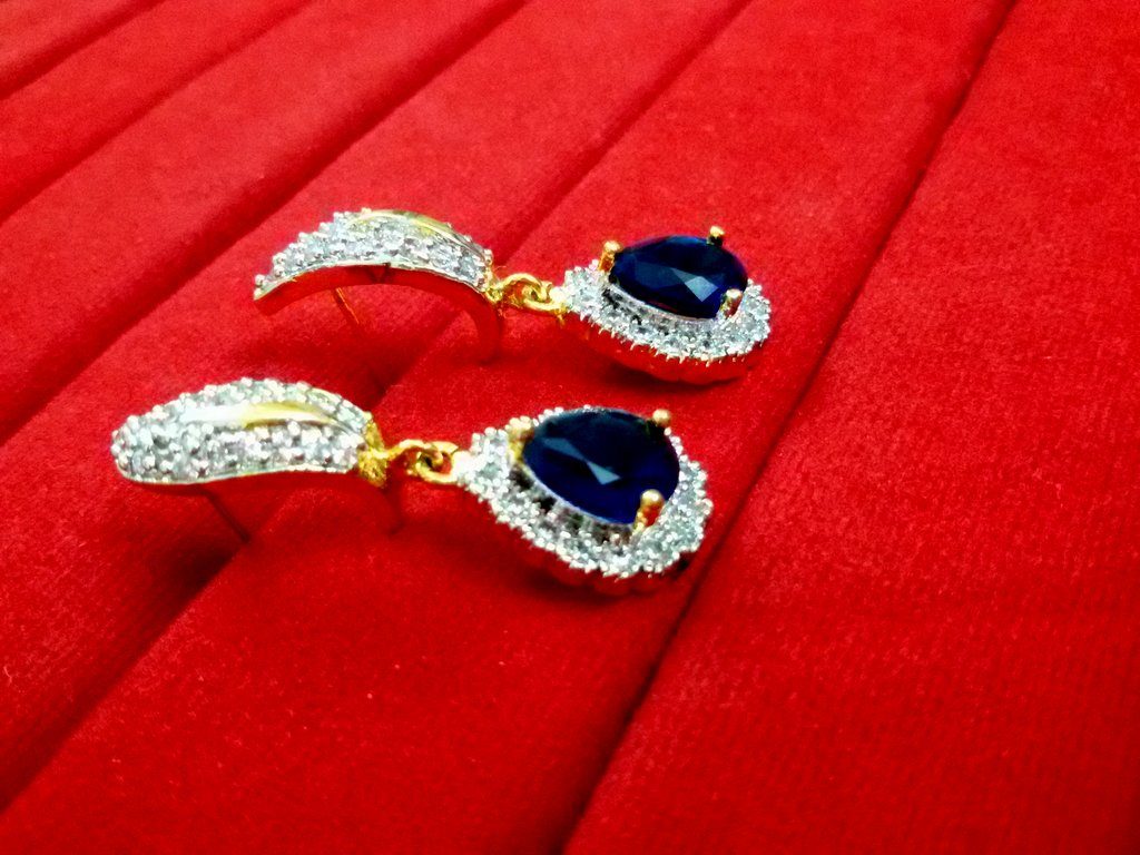 Daphne Sparkling Zircon Blue Shade earrings for Women, Best Anniversary Gift - Side Look