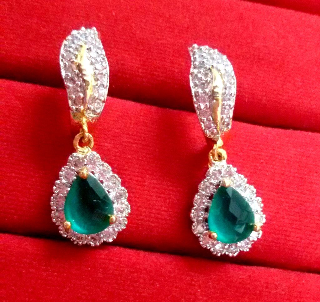 Daphne Sparkling Zircon Studded Earrings for Women, Anniversary Gift - Close Up