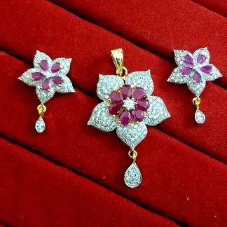 Daphne amazing flower pendant earrings with ruby studded stones for women