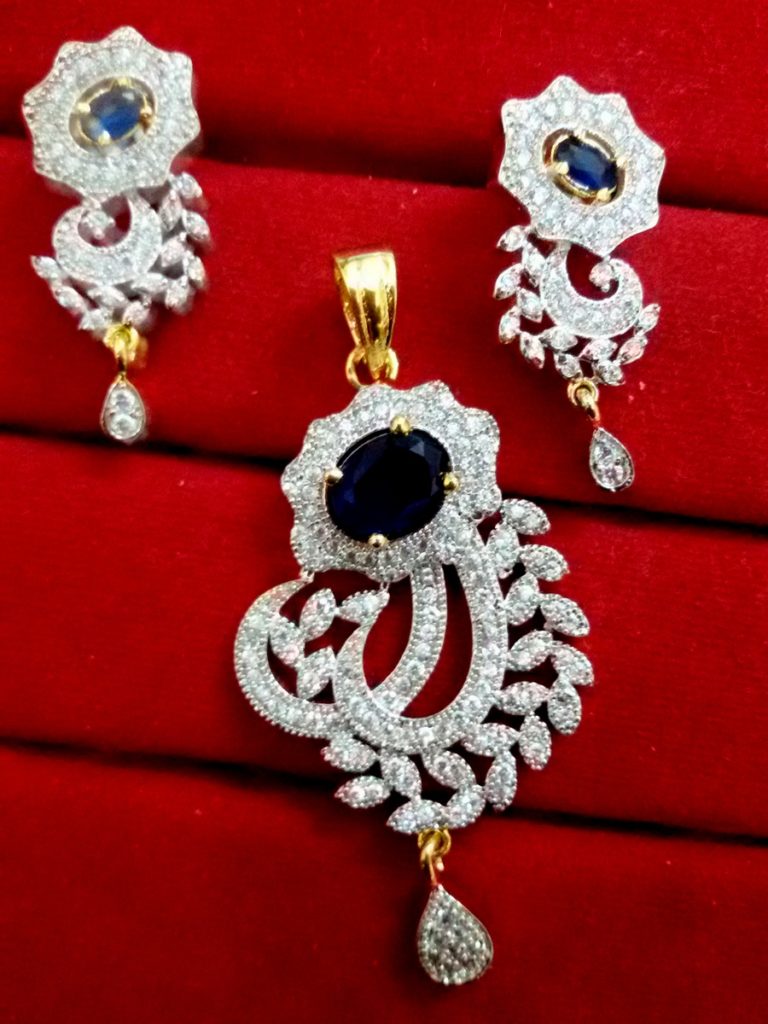 Daphne AD Pendant Earrings with Blue Studded Stones for Women