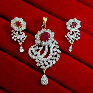Daphne AD Pendant Earrings with Ruby Studded Stones for Women, The Best Gift
