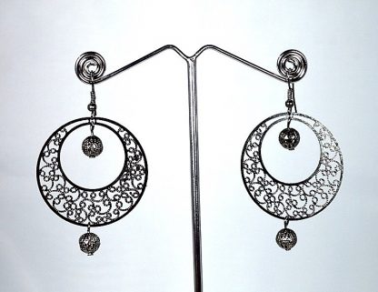 Daphne Black Metal Thin Filigree Work Earrings for Women