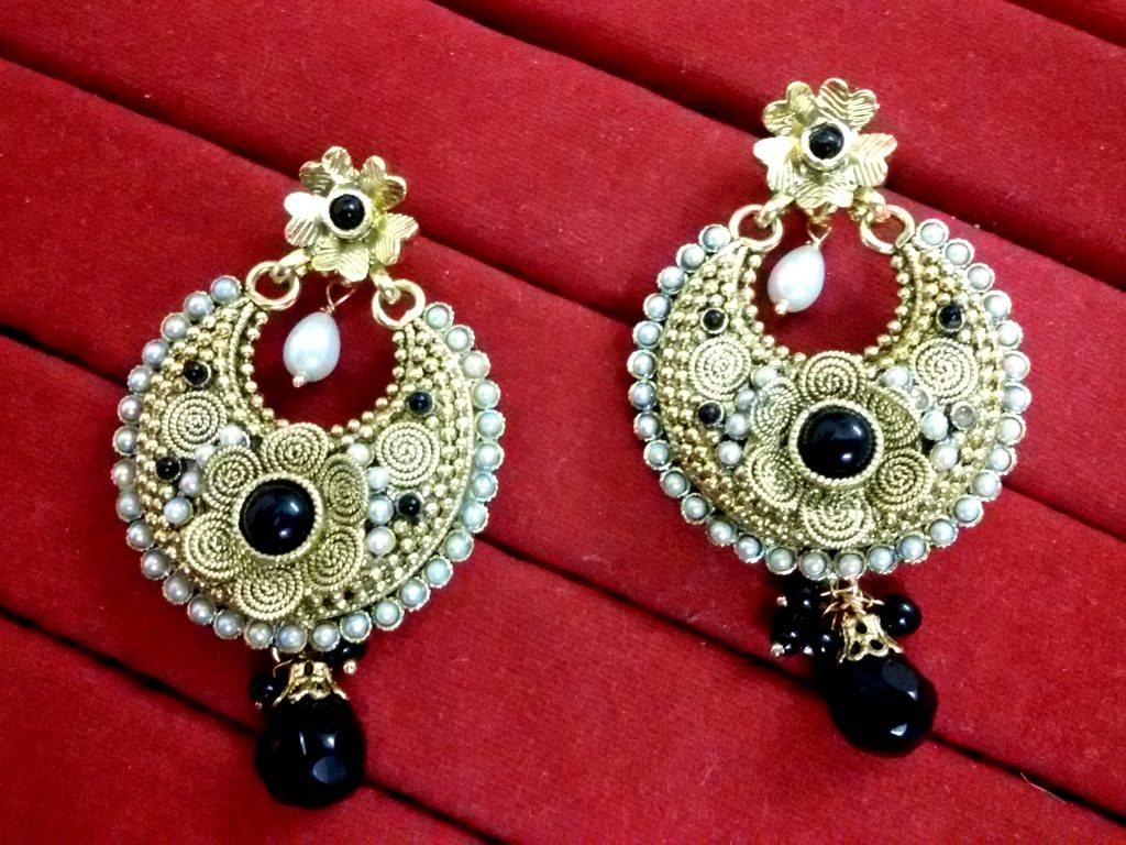 Daphne Black Shade Polki Earrings with pearl for women, Bollywood style All New