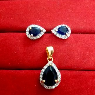 Daphne Blue Sapphire Shade AD Pendant and Earrings