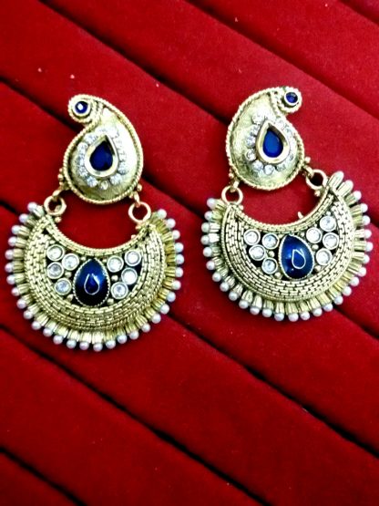 Daphne Blue Shade Polki Earrings with pearl for women