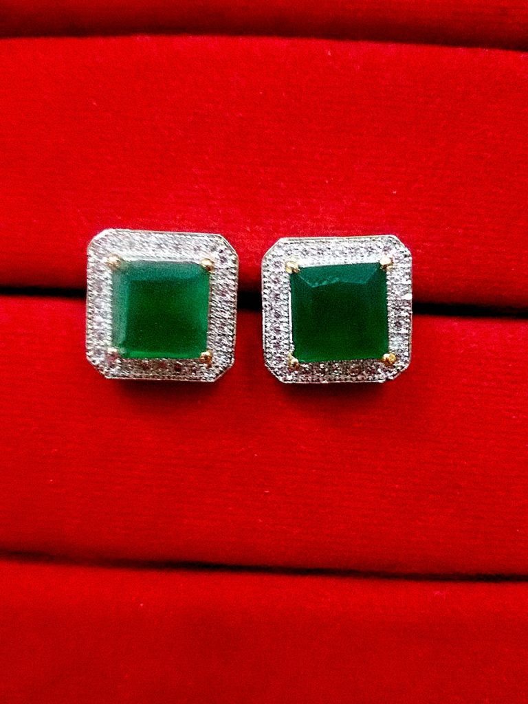 Daphne Emerald Square Shape AD Set Earrings for Gift for wife