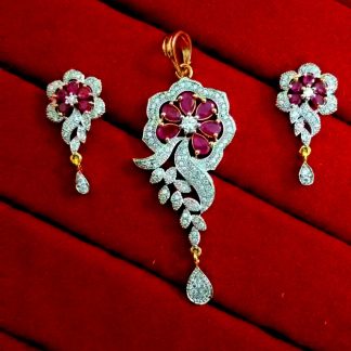 Daphne Flower Pendant Earrings with Ruby Studded Stones for Women