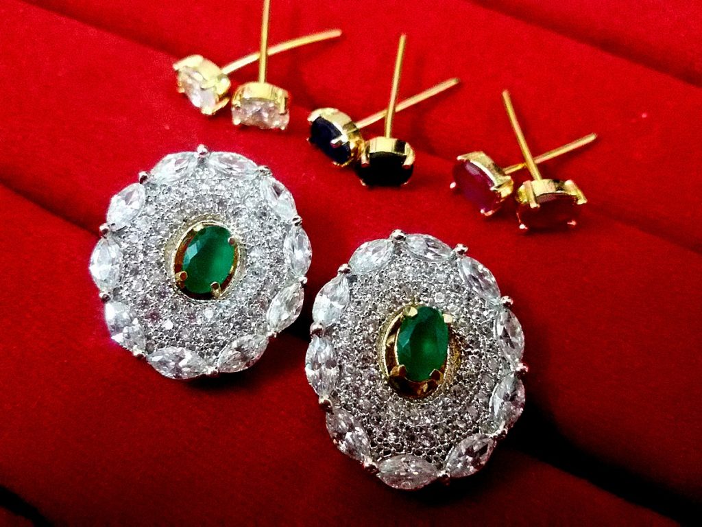 Daphne Four Color Changeable AD Earrings for Women - Emerald