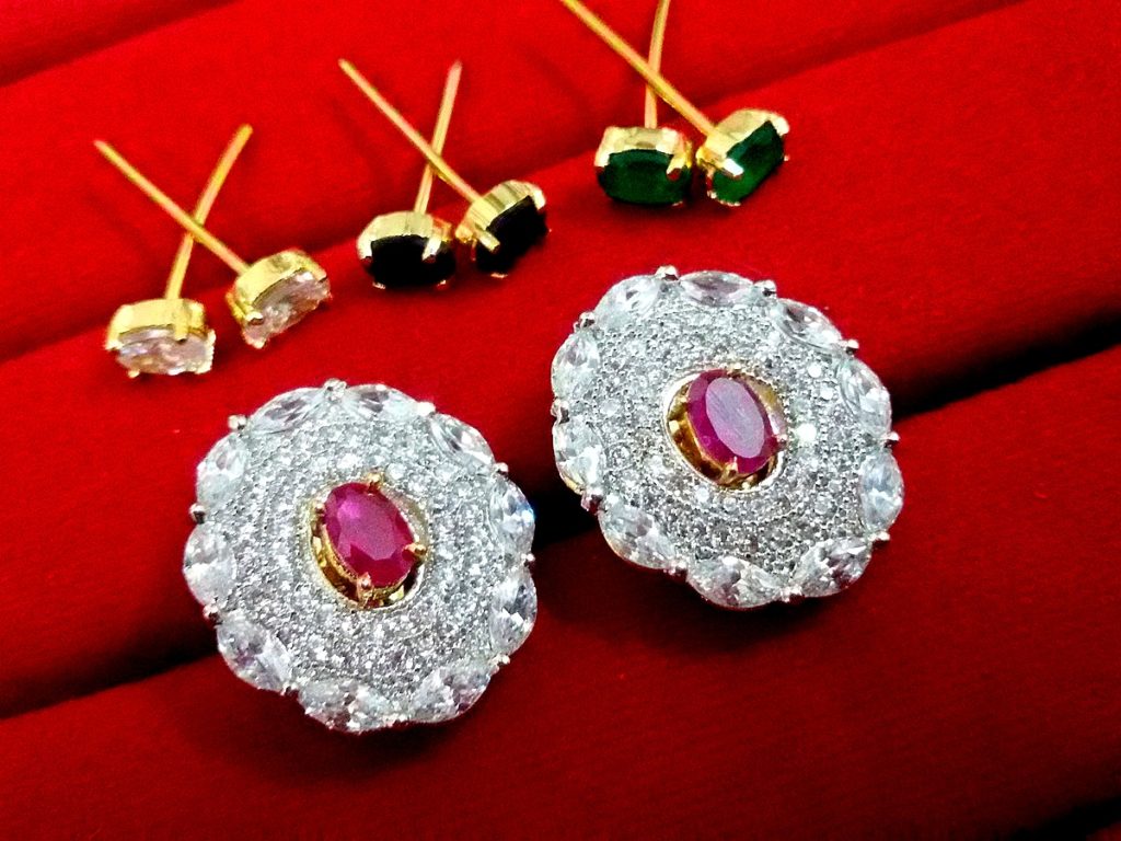 Daphne Four Color Changeable AD Earrings for Women - Ruby