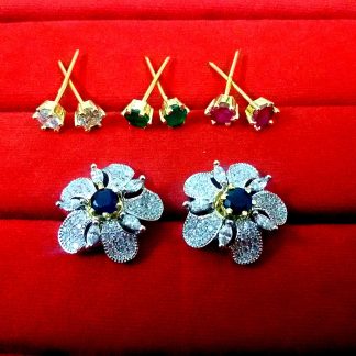 Daphne Four Color Changeable AD Flower Earrings for Women - Blue Sapphire
