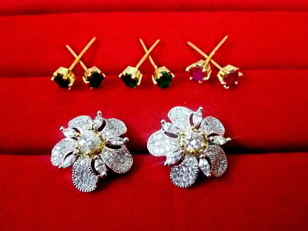Daphne Four Color Changeable AD Flower Earrings for Women - Diamond