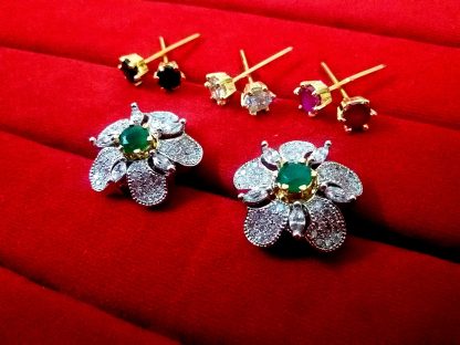 Daphne Four Color Changeable AD Flower Earrings for Women - Emerald