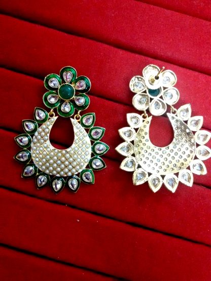Daphne Green Mena Kundan Earrings with pearls for women, beautiful gift for wife Back look