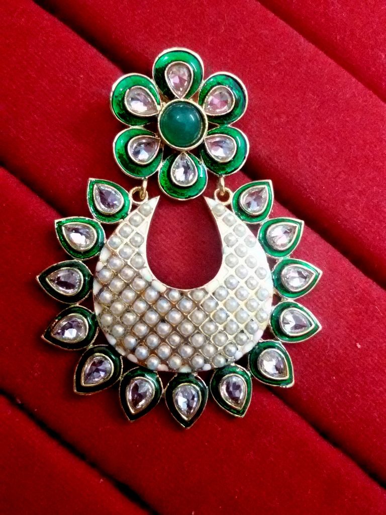 Daphne Green Mena Kundan Earrings with pearls for women, beautiful gift for wife Single